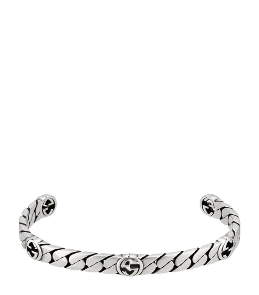 Luxury Gucci GG SILVER INTERLOCKING OPEN BRACELET