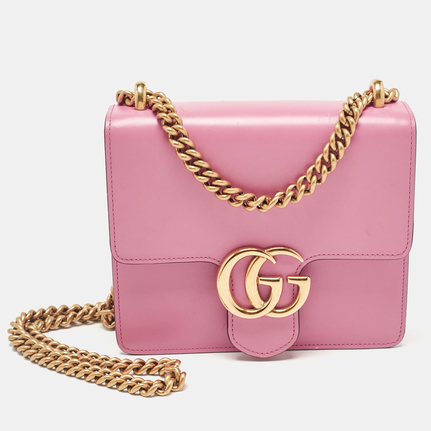 Luxury Gucci Trending 2025 Pink Leather Small GG Marmont Chain Shoulder Bag