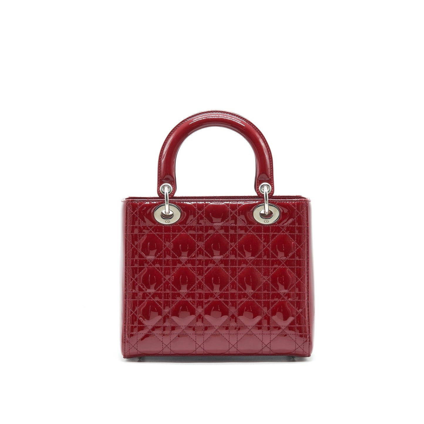 CHRISTIAN Luxury Dior MEDIUM LADY Luxury Dior RED PATENT LEATHER BAG SHW