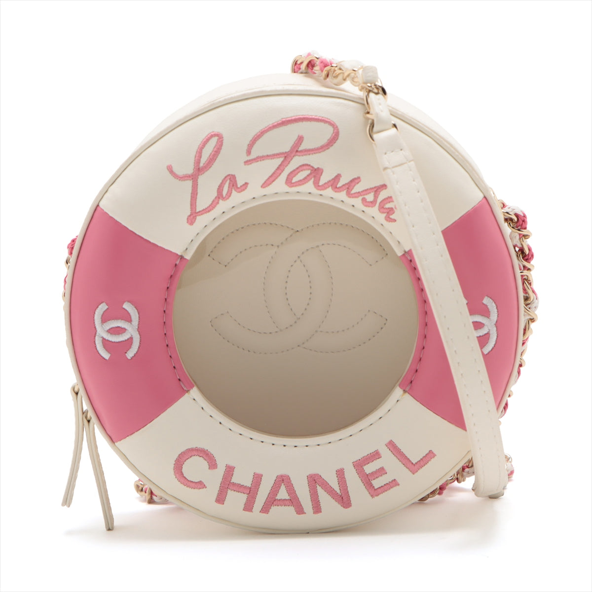 Chanel Rapauza in Chain Shoulder Bag White x Pink G