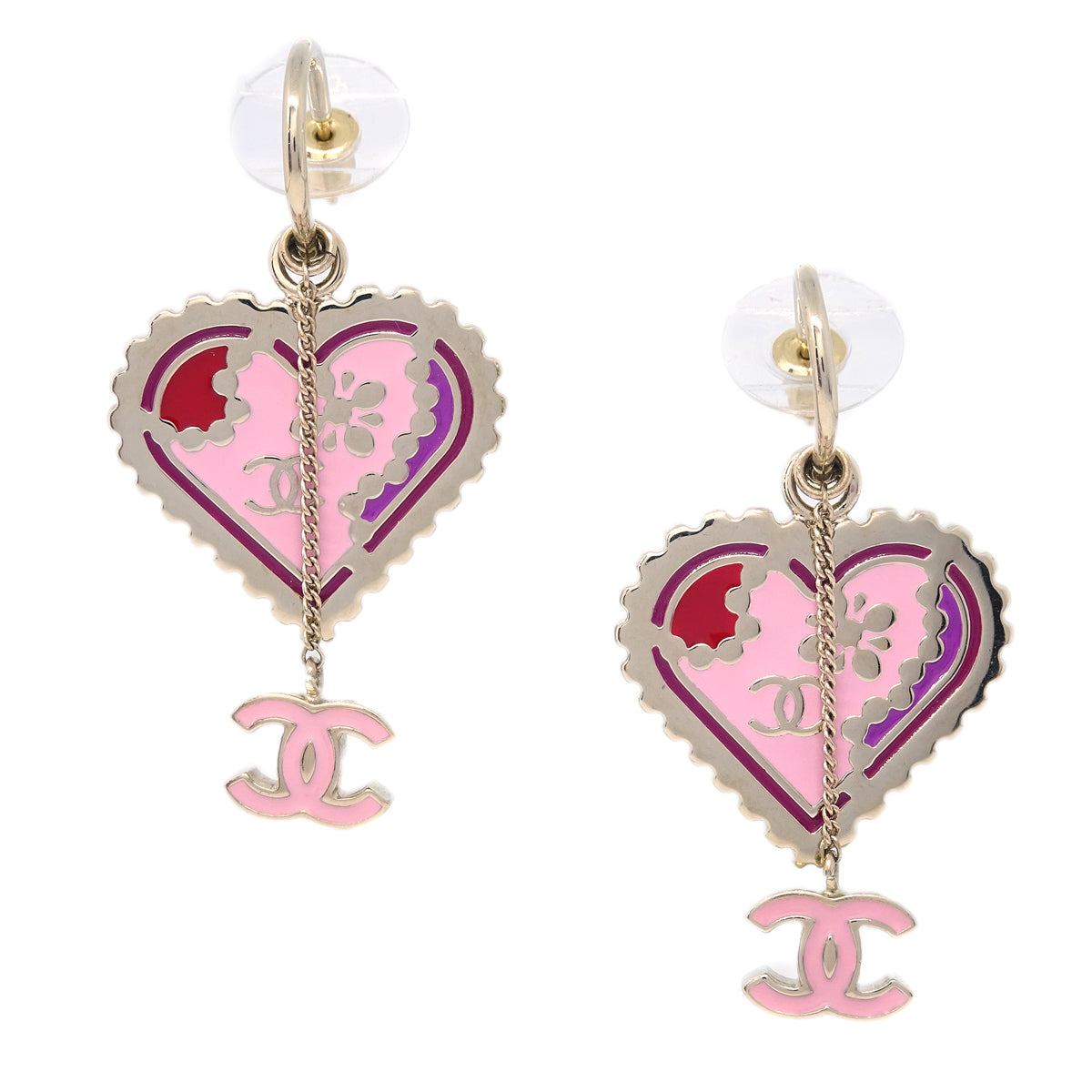 Chanel Pink Heart Piercing Earrings 05P
