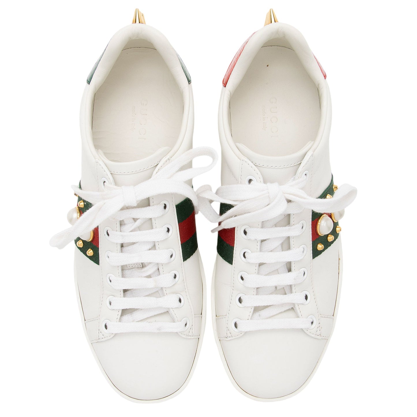 Gucci Leather Pearl Studded Web Ace Sneakers