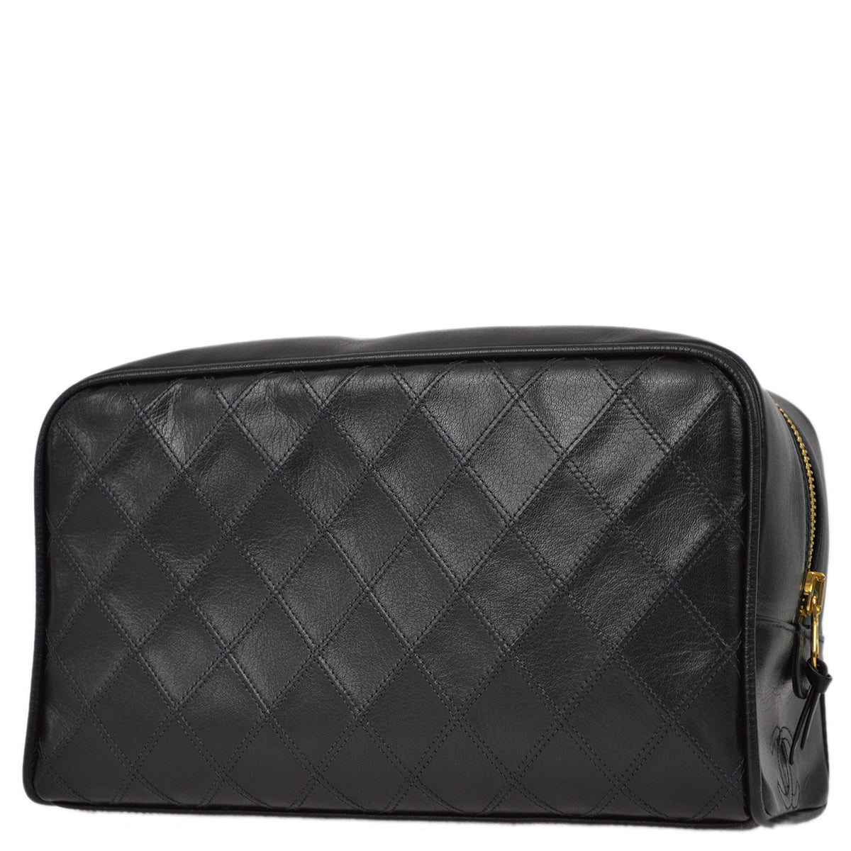Luxury Chanel 1989-1991 Black Lambskin Cosmoline Pouch 25