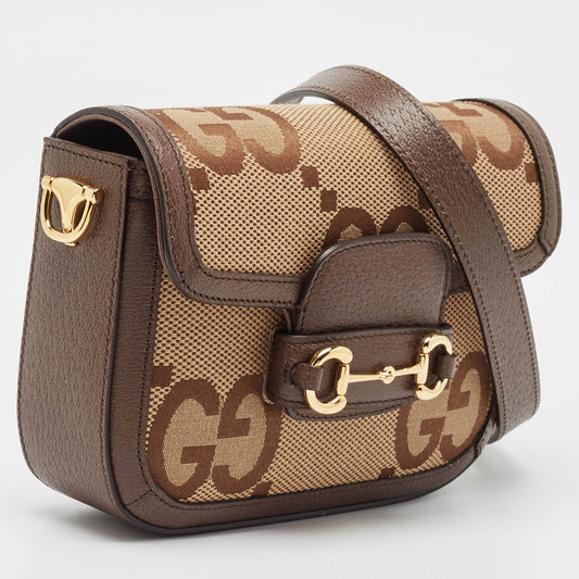 Luxury Gucci Trending 2025 Brown/beige Jumbo Gg Canvas Mini Horsebit 1955 Shoulder Bag..