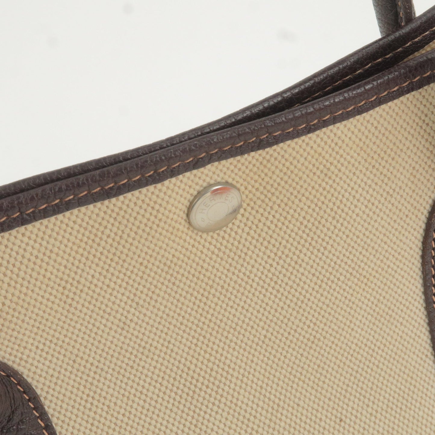 Luxury Hermes Canvas Leather Garden Party PM Tote Bag Beige G Stamp