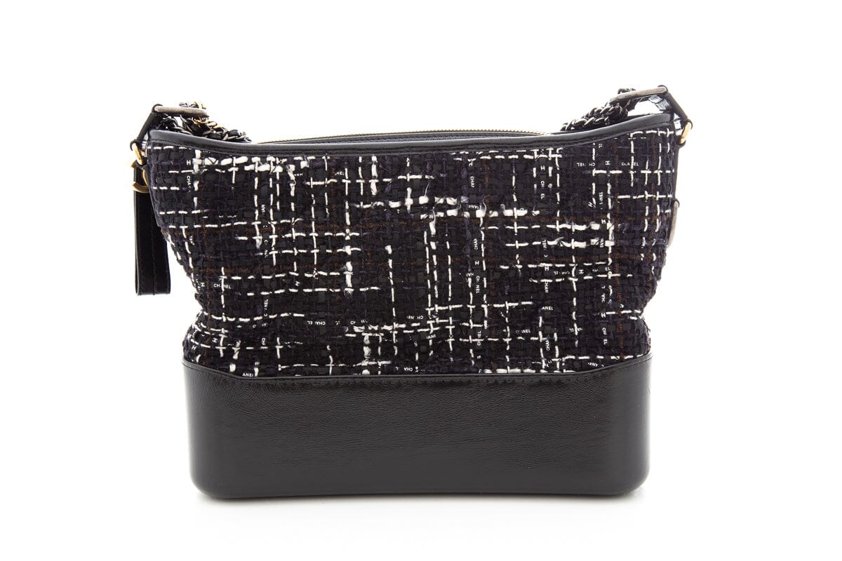 Luxury Chanel 2018/19 Black Tweed and Calfskin Gabrielle Hobo Handbag