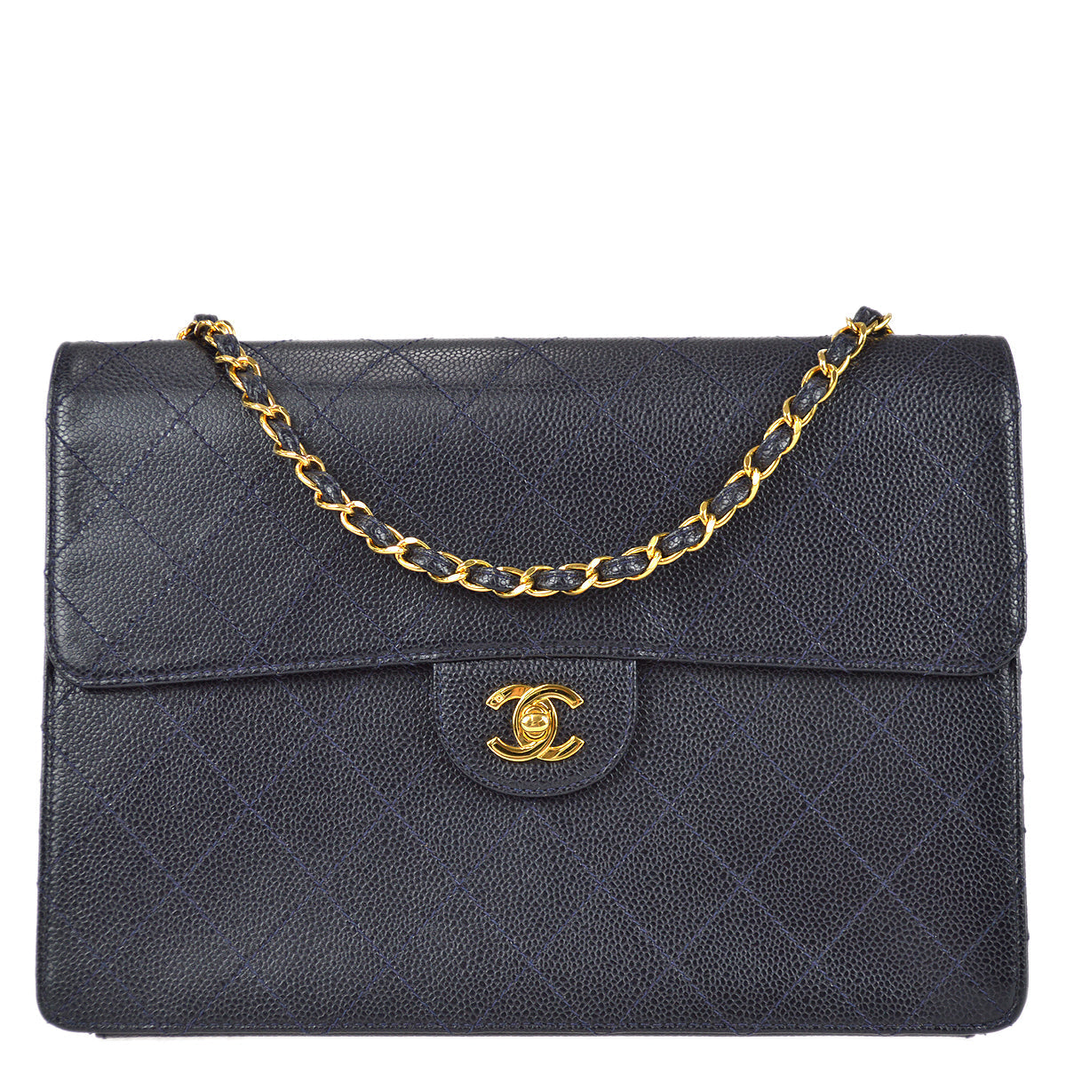 Luxury Chanel 1997-1999 Navy Caviar Classic Flap Chain Shoulder Bag