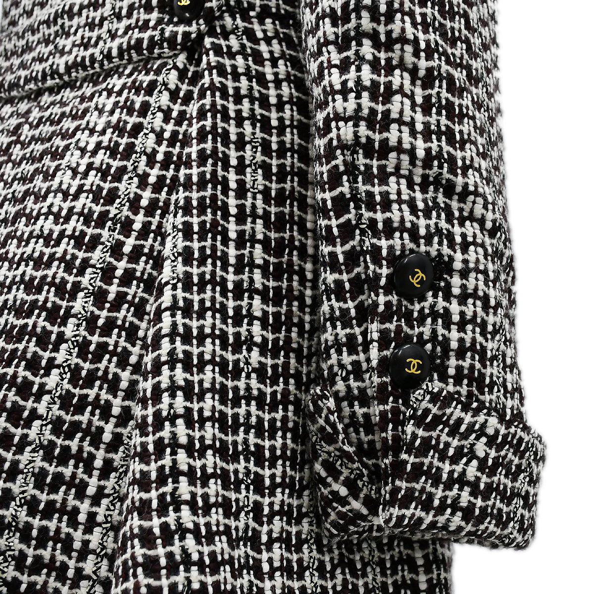 Chanel Double Breasted Jacket Black Tweed 01A #38