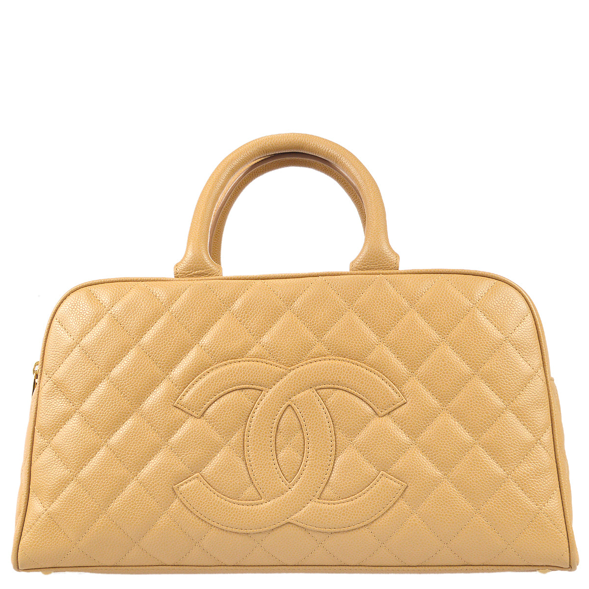 Luxury Chanel 2003-2004 Bowling Bag 37 Beige Caviar