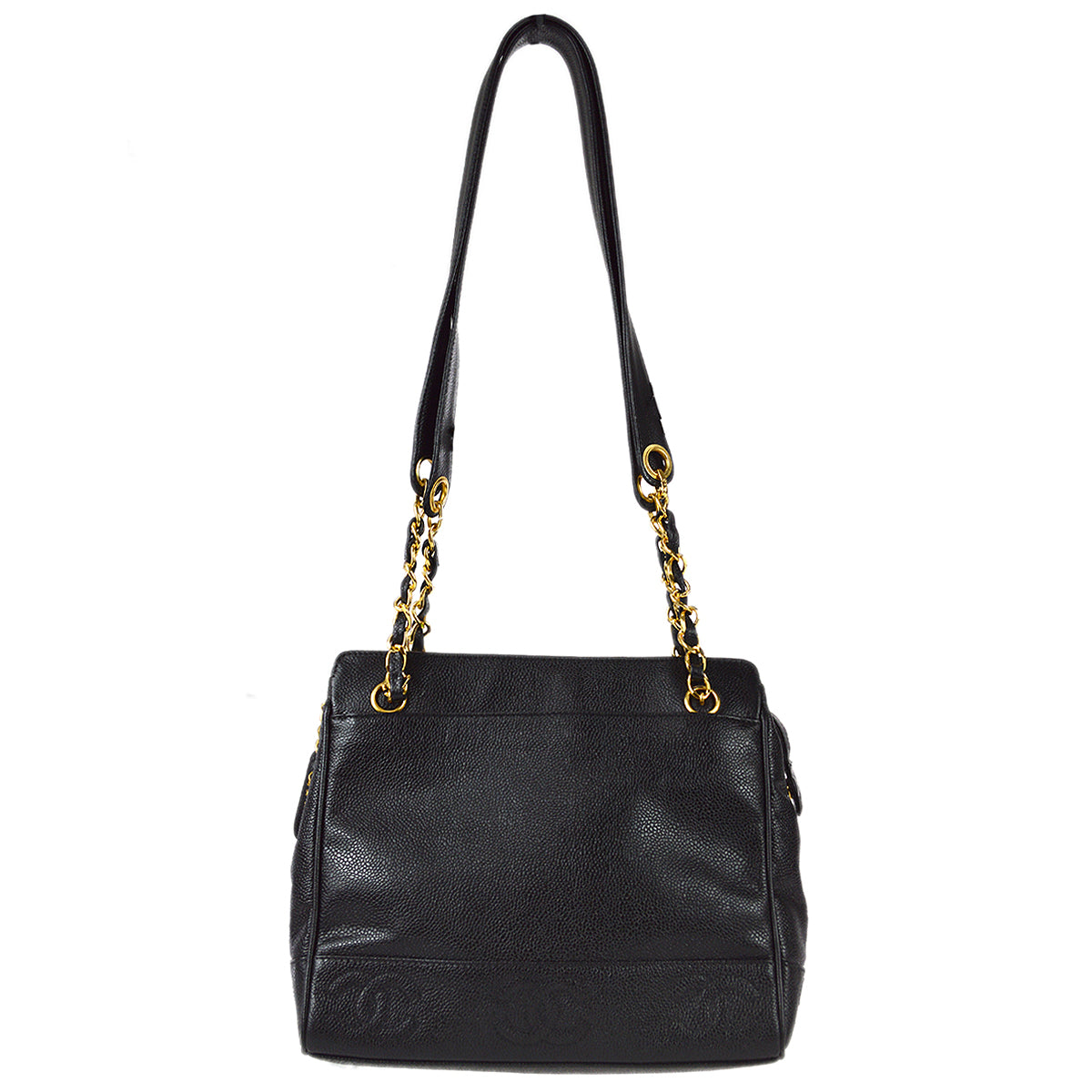 Luxury Chanel 1996-1997 Triple CC Shoulder Tote Bag Black Caviar