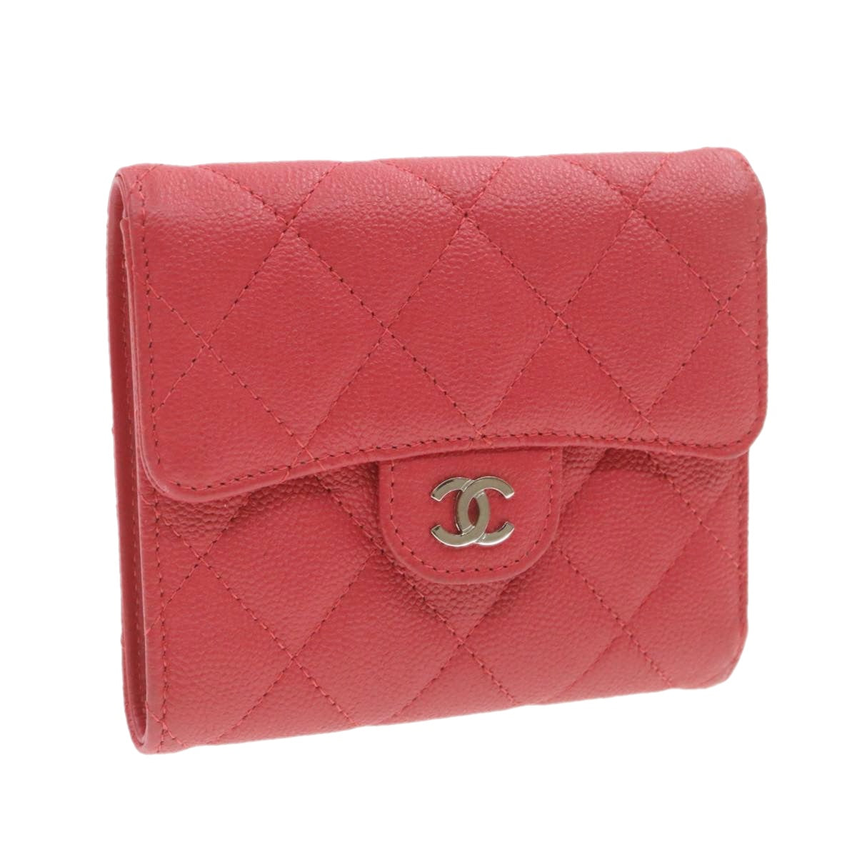 Luxury Chanel Caviar Skin Matelasse Wallet Pink Red CC  18734A