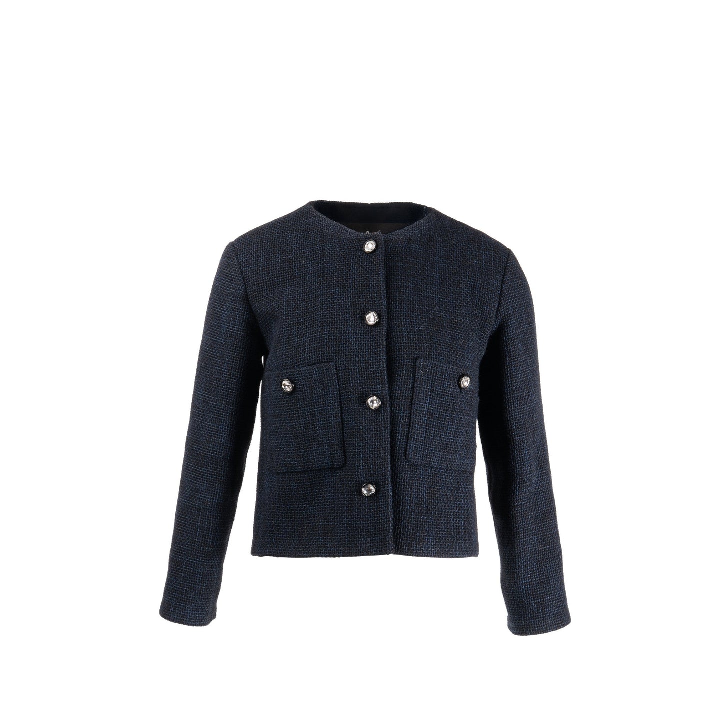 Chanel Size 36 21B Crystal Button Jacket Wool/Polyamide Navy Blue