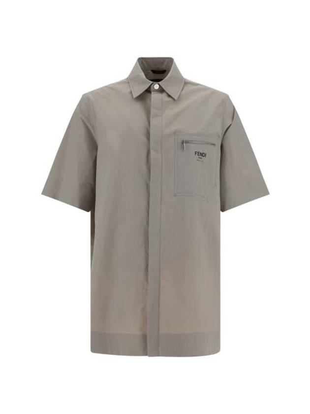 Luxury Fendi Logo Print Nylon Short Sleeve Shirt Grey