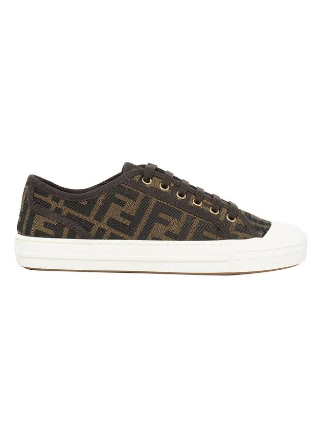 Luxury Fendi Domino FF Fabric Low Top Sneakers Brown