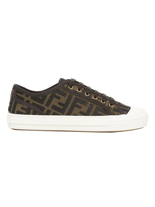 Luxury Fendi Domino FF Fabric Low Top Sneakers Brown