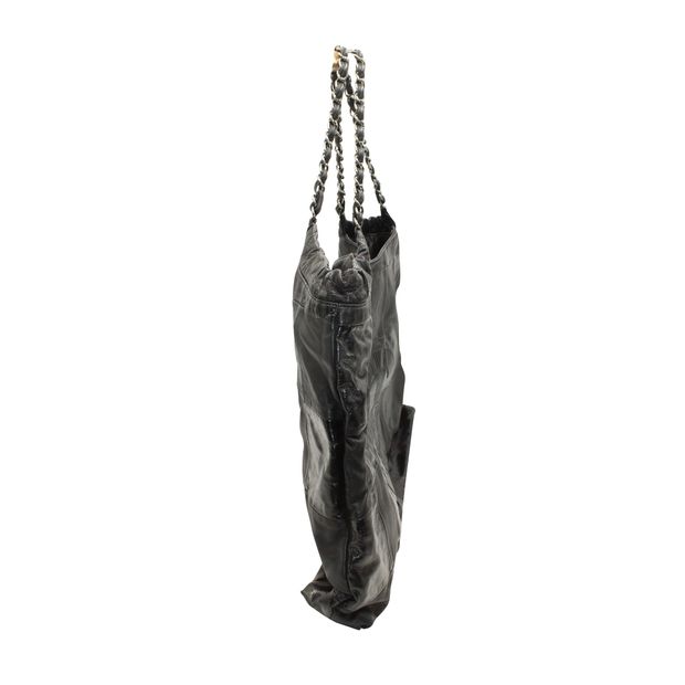 Luxury Chanel Black Leather Patchwork Tote With Silver Tone Chain 2013-2014
