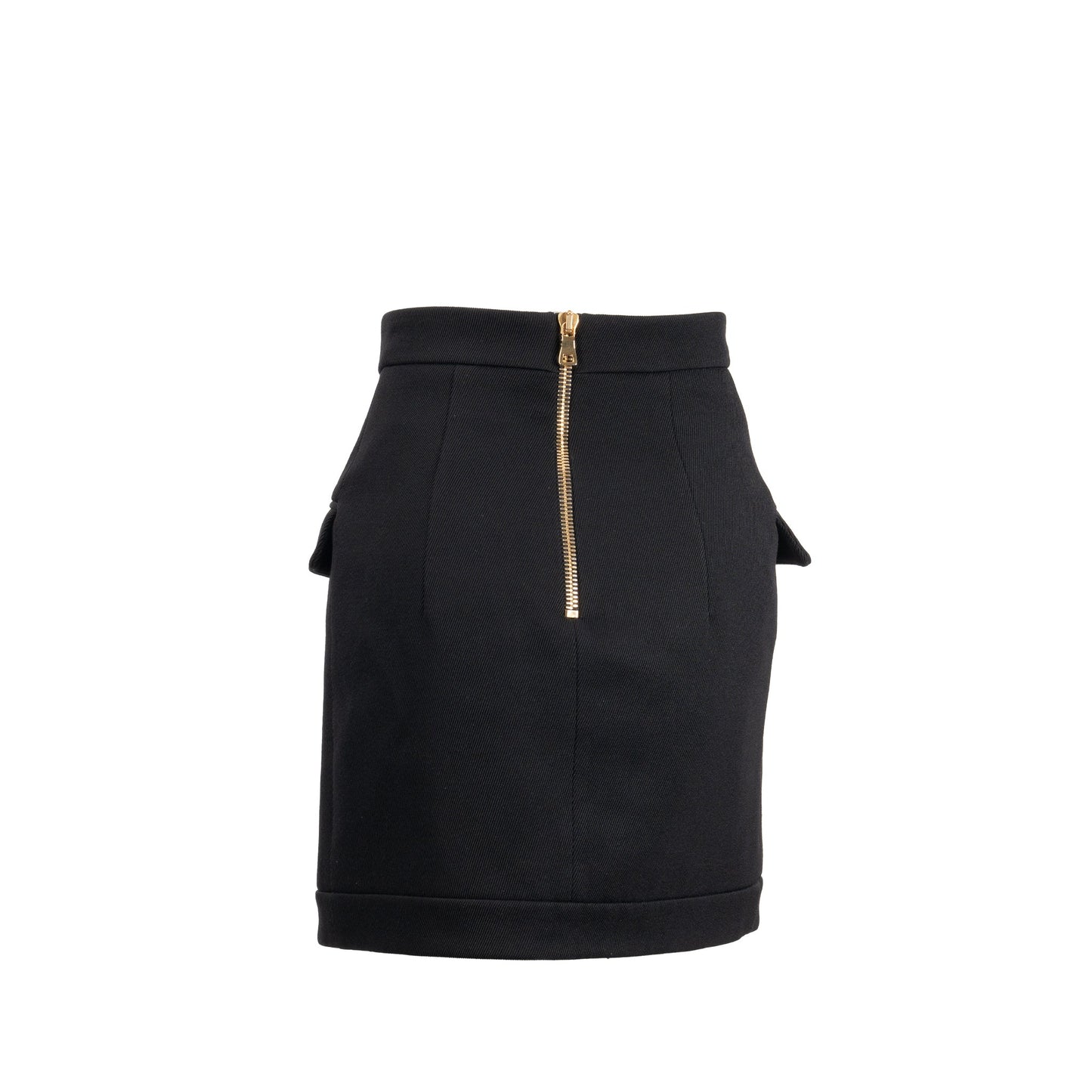 Balmain Size 34 Mini Skirt With Golden Button-detail Wool Black
