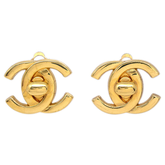 Chanel Turnlock Earrings Clip-On Gold Small 95A