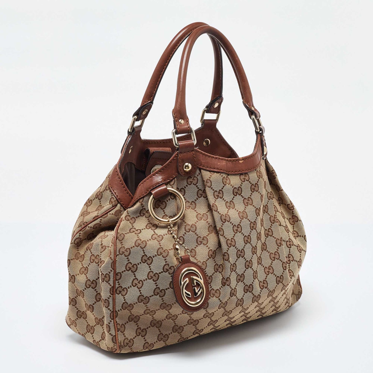 Luxury Gucci Trending 2025 Beige/brown Gg Canvas And Leather Medium Sukey Tote..