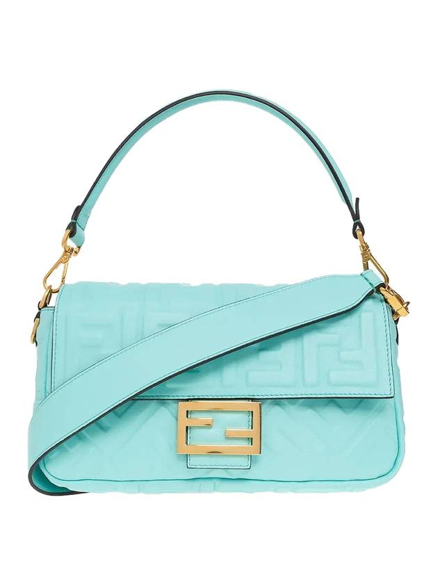 Luxury Fendi Baguette FF Embossed Nappa Leather Shoulder Bag Light Blue