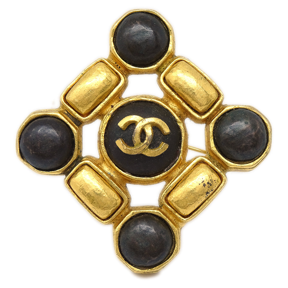 Luxury Chanel Stone Brooch Pin Gold 97A