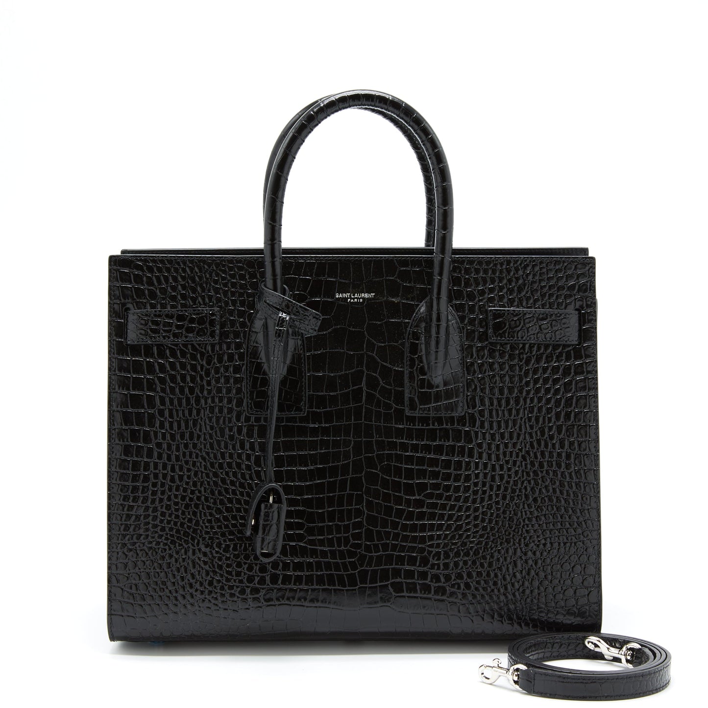 Saint Laurent/ YSL Sac De Jour Crocodile Embossed Black SHW