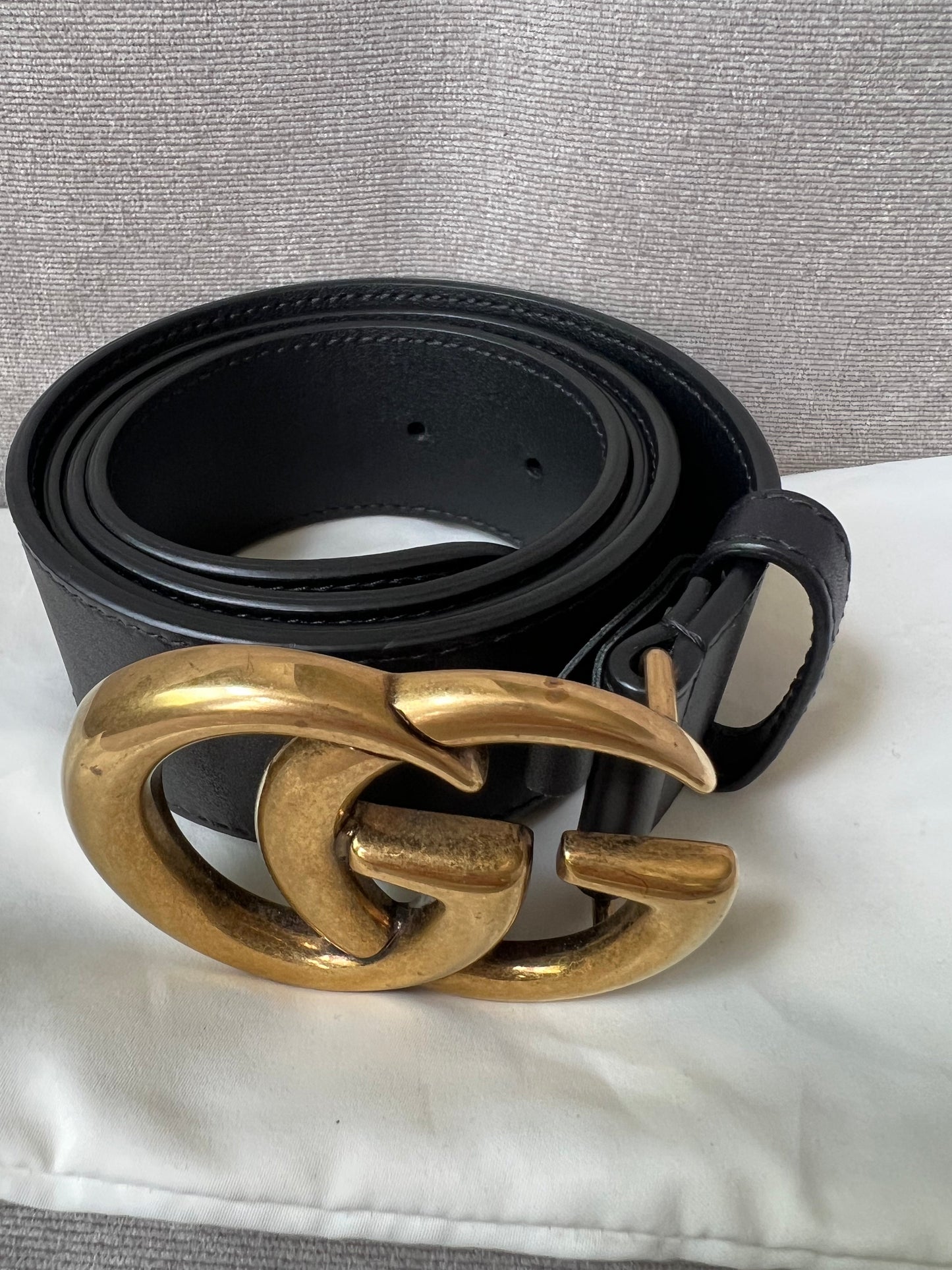 Luxury Gucci GG 2015 Re edition Marmont Black Wide Leather Belt with Gold Buckle