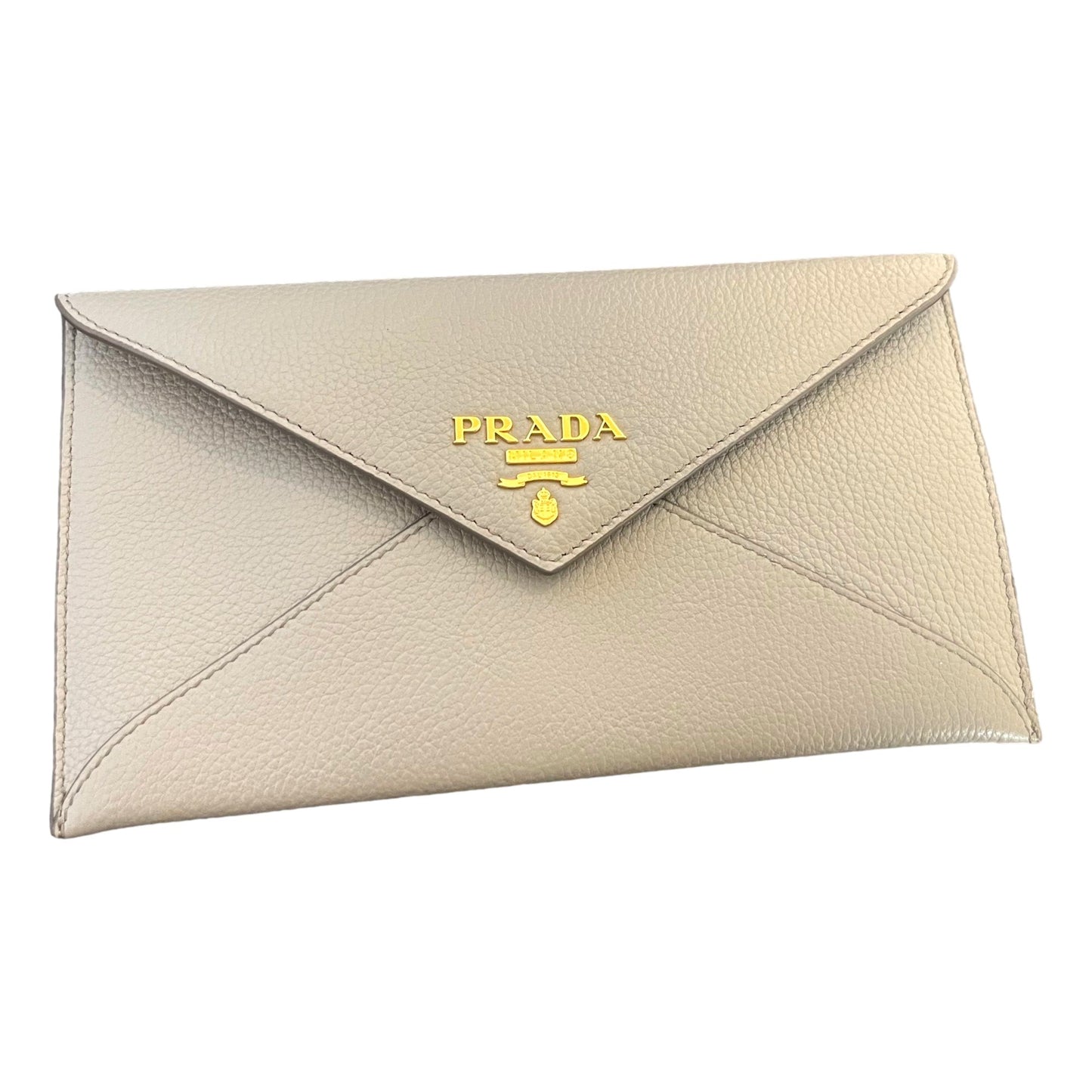 Luxury PradaGrey Vitello Grain Leather Long Envelope Wallet