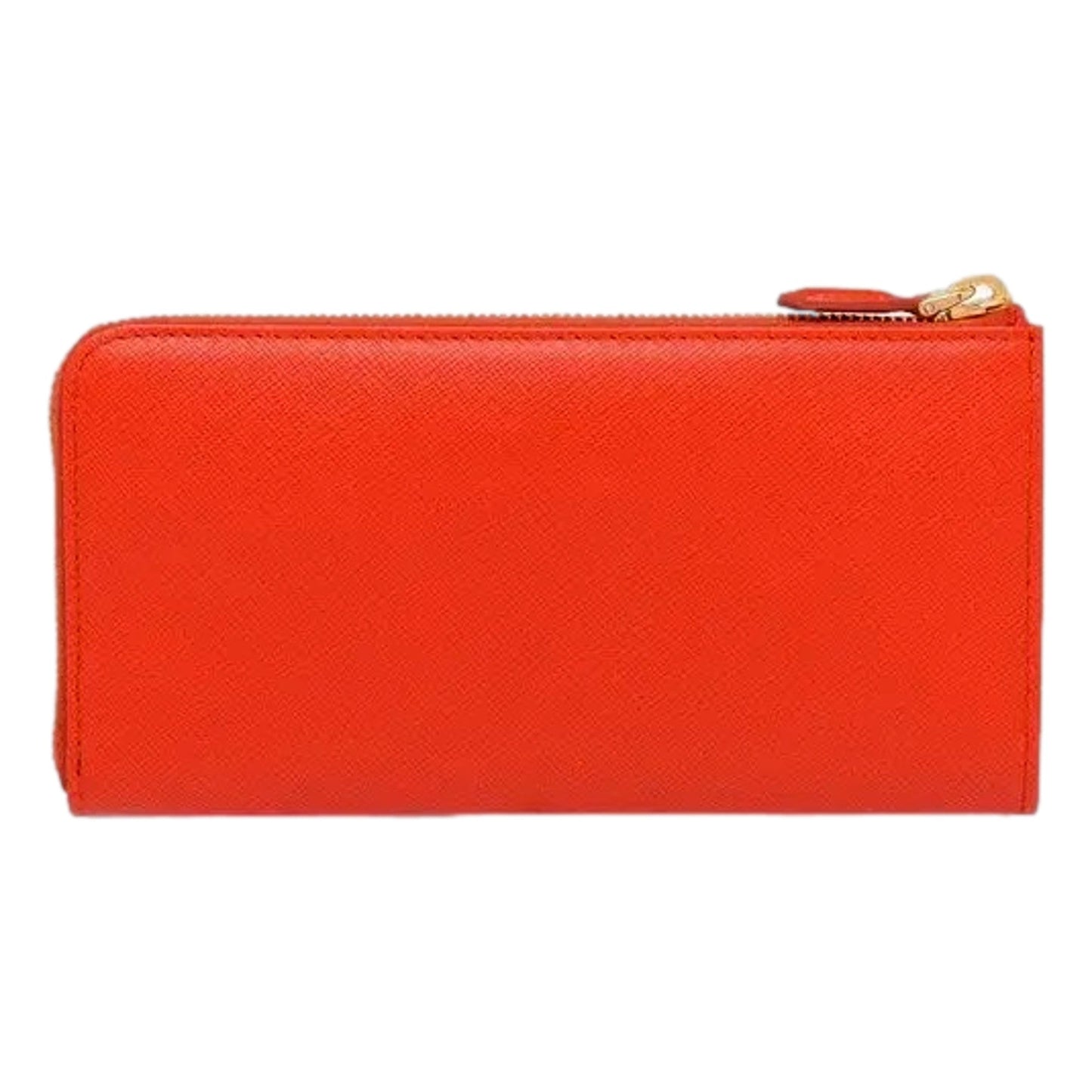 Luxury PradaSaffiano Long Continental Zip Wallet Orange Leather Gold Logo