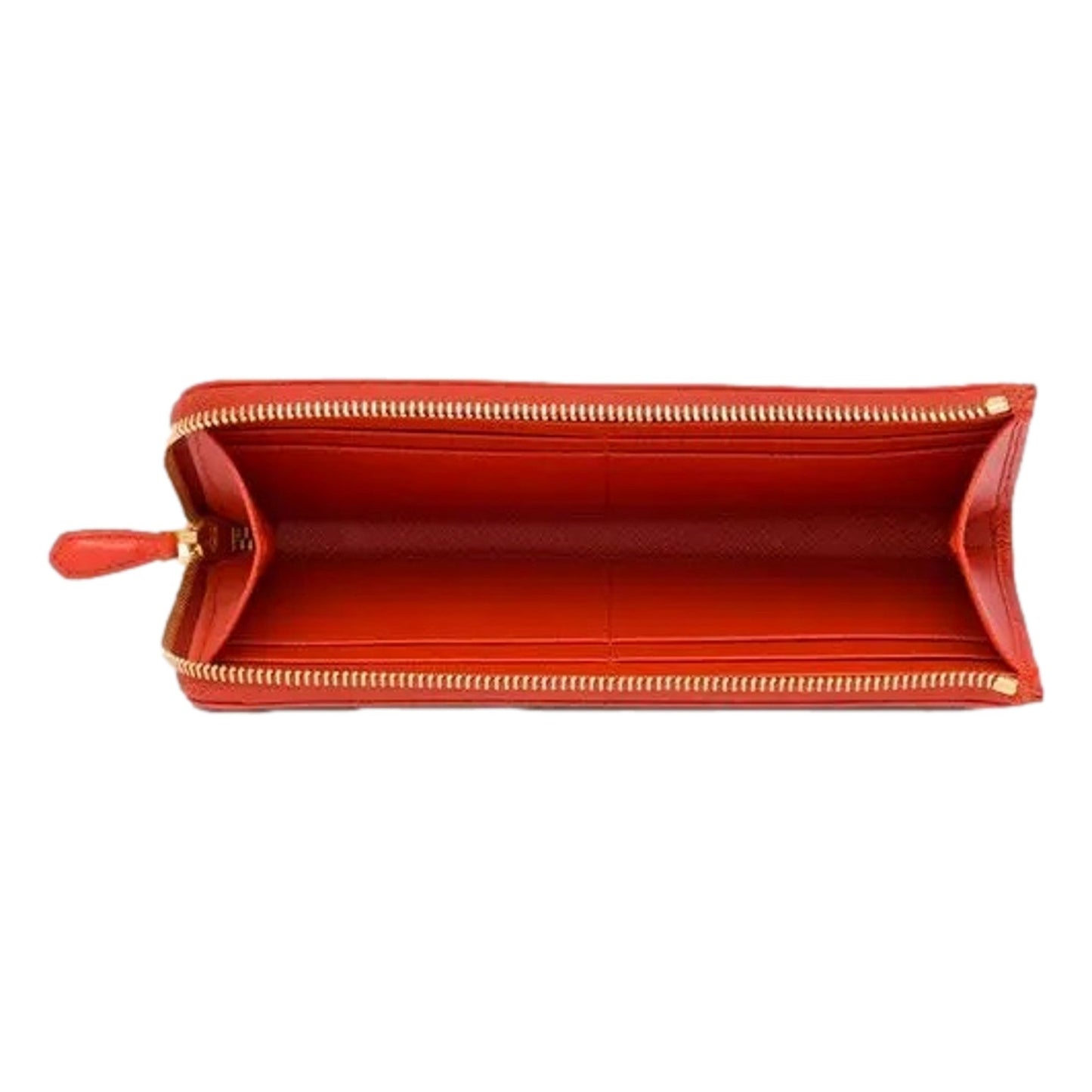 Luxury PradaSaffiano Long Continental Zip Wallet Orange Leather Gold Logo