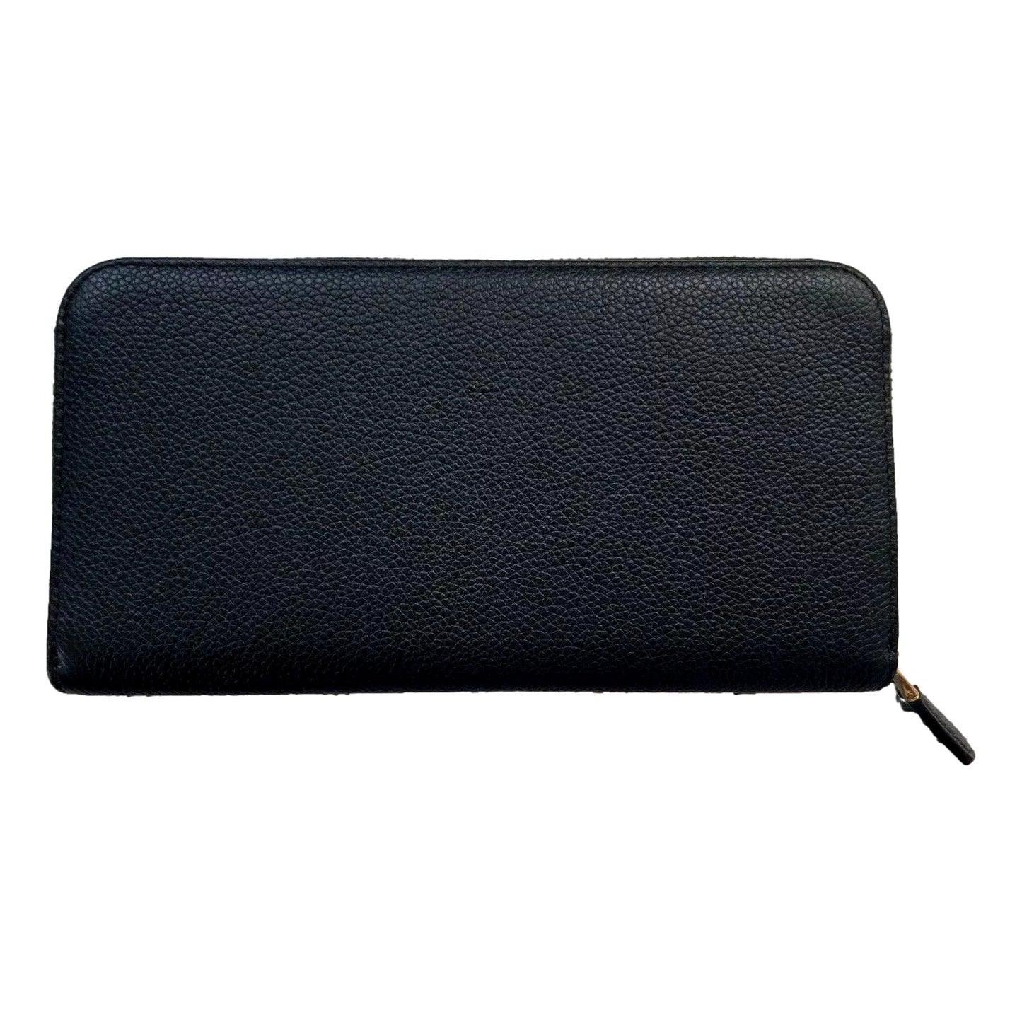 Luxury PradaVitello Grain Zip Continental Long Wallet Black Leather Gold Logo