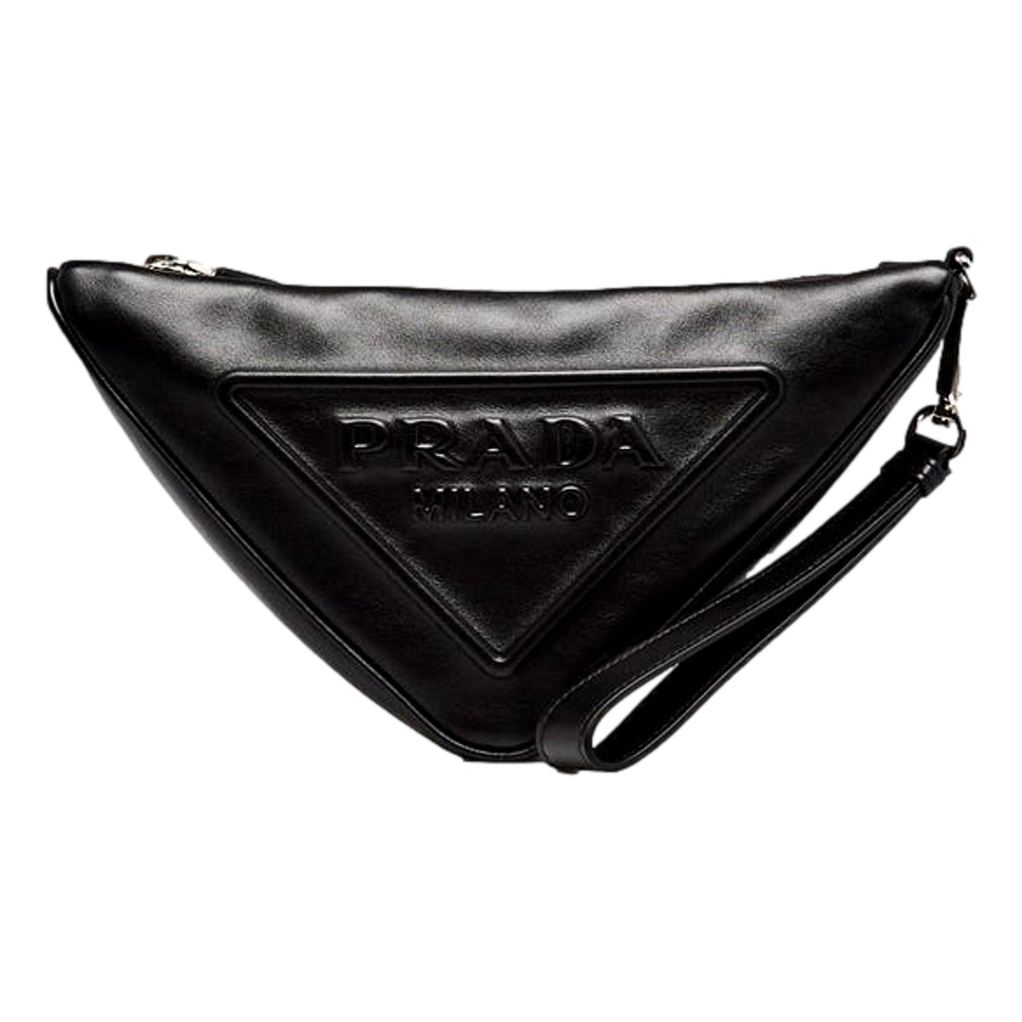 Luxury PradaGrace Triangle Leather Pouch Clutch Bag with Embossed Logo