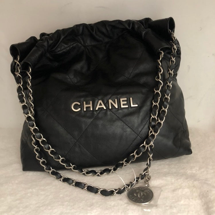 Luxury Chanel 22 Chain Hobo Quilted Calfskin Small