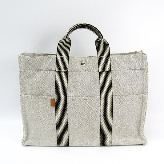 Luxury Hermes White/Black Canvas Fourre Tout MM Tote (SHA-35858)