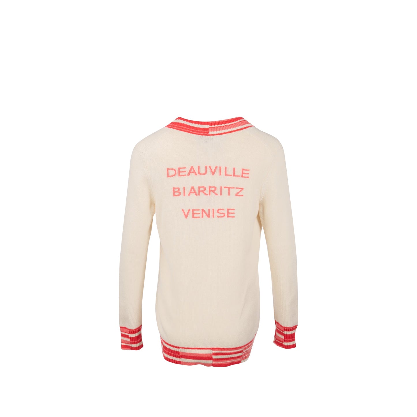 Chanel Size 36 Deauville Biarritz Venise Cardigan Cashmere Ecru/Pink/Coral
