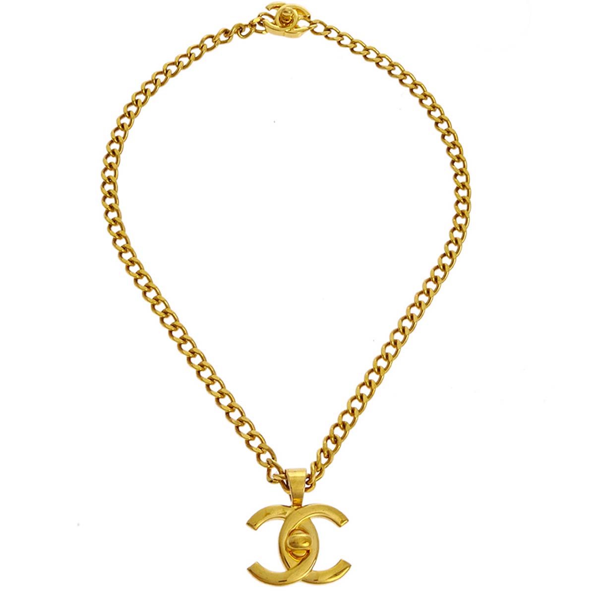 Luxury Chanel Turnlock Gold Chain Necklace Pendant 97P