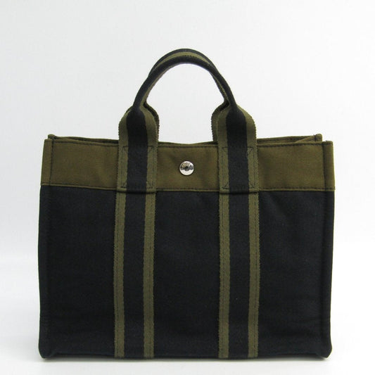 Luxury Hermes Black Khaki Canvas Fourre Tout PM Tote (SHA11219)
