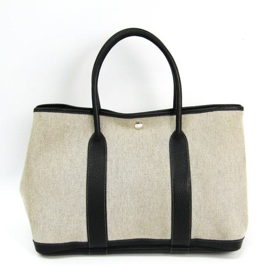 Luxury Hermes Natural/Black Canvas Garden Party 36 Tote (SHA11055)