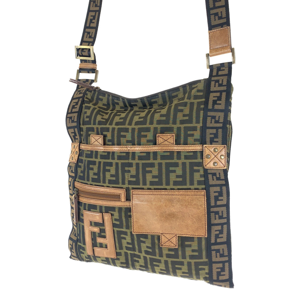 Luxury FendiZucca Canvas Flat Messenger Bag - '10s