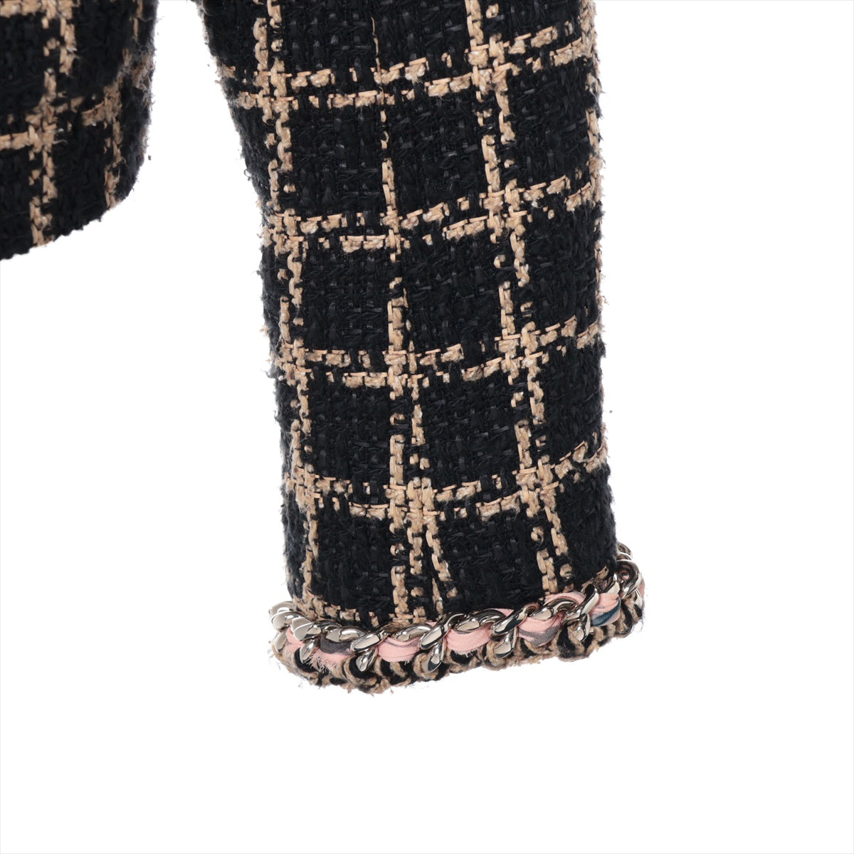 Chanel 21S Cotton x Silk Jacket 40  Black x Beige P70537V61998 Tweed NO5 Button