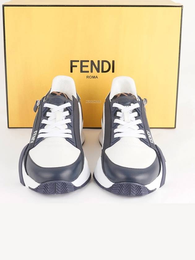 Luxury Fendi Flow FF Jacquard Leather Running Low Top Sneakers Blue