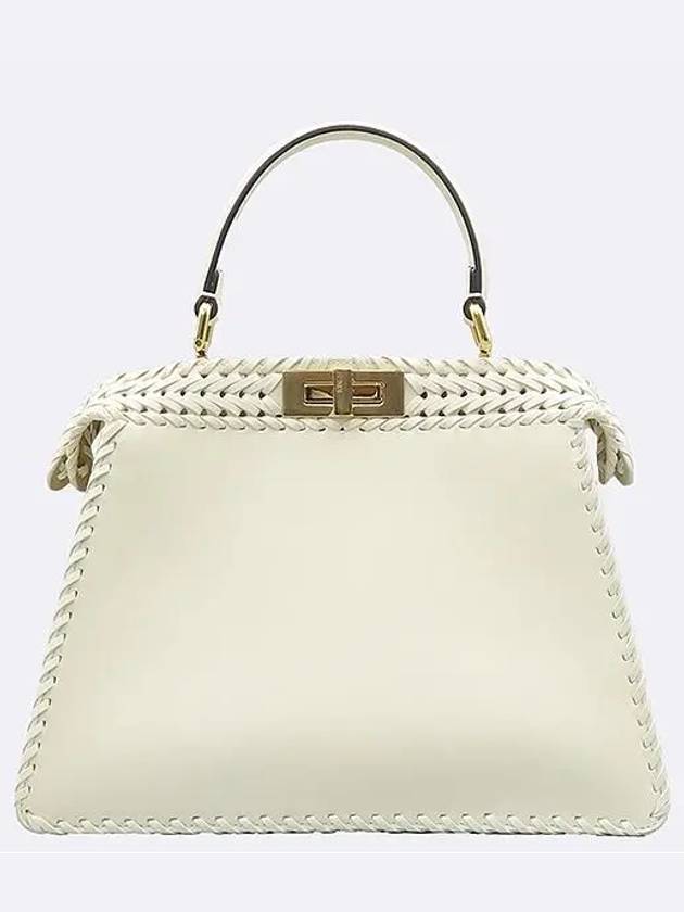 Luxury Fendi 8BN321 Ivory Leather Peekaboo I SEE U IC Medium Top Handle Bag Shoulder Strap 2WAY