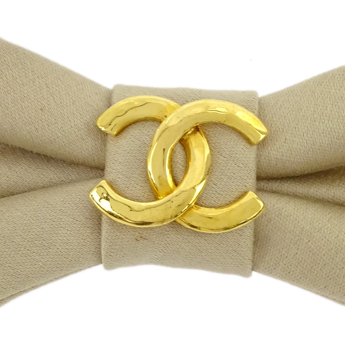 Chanel Bow Hair Clip Hairpin Barrette Beige
