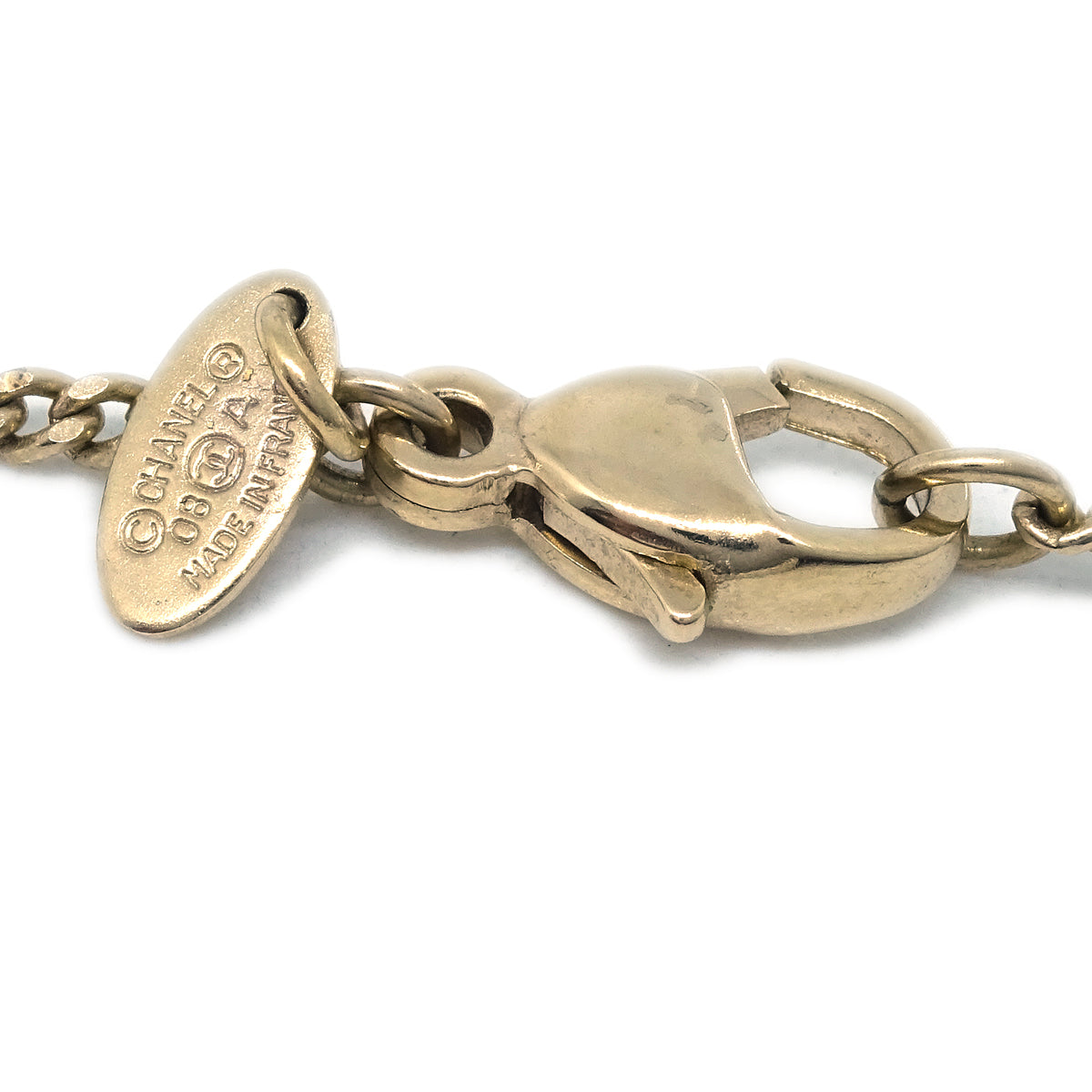 Luxury Chanel Artificial Pearl Rhinestone Gold Chain Pendant Necklace 08A