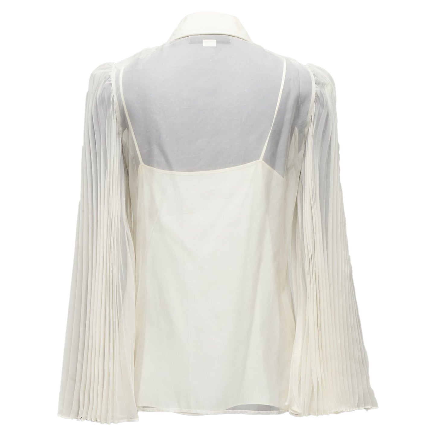 Gucci Silk Blend Puff Sleeve Peter Pan Collar Cami Lined Blouse