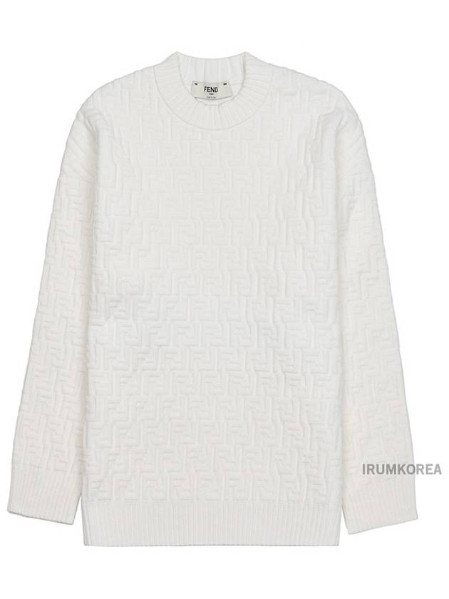 Luxury Fendi FF Logo Embossed Pullover Knit Top White