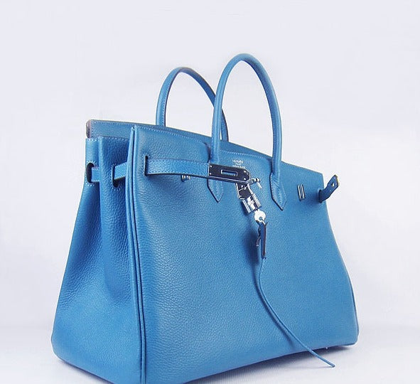 Luxury Hermes Birkin 35cm Togo Leather Handbags 6099 Blue Silver