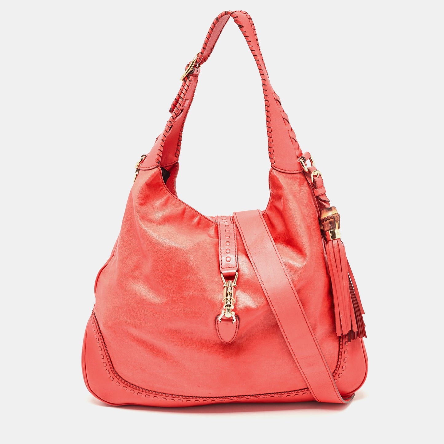Luxury Gucci Trending 2025 Coral Red Leather Large New Jackie Hobo