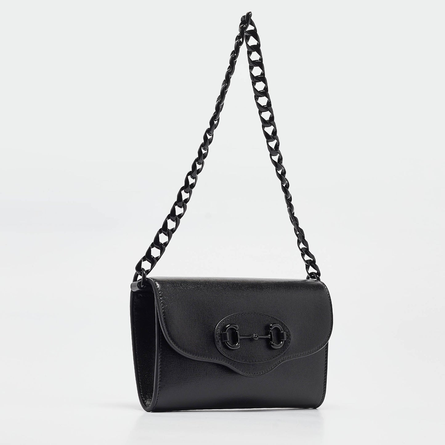 Luxury Gucci Trending 2025 Black Leather Mini Monochrome Horsebit 1955 Shoulder Bag..
