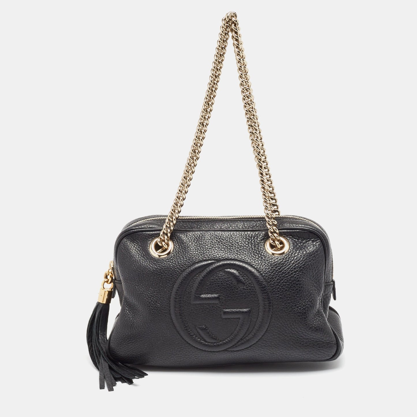 Luxury Gucci Trending 2025 Black Leather Medium Soho Chain Shoulder Bag